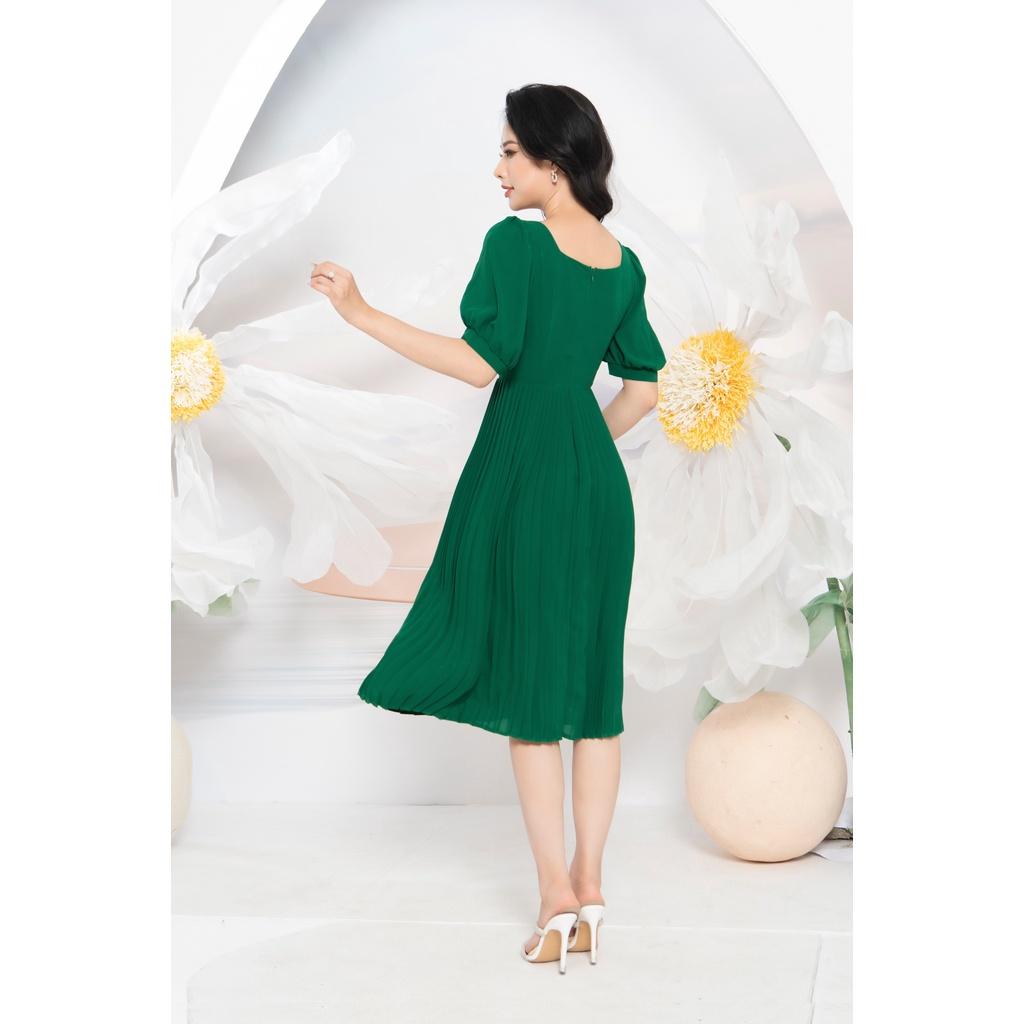 Đầm EMY EM6709 Xoè Dập Ply Xanh Lá