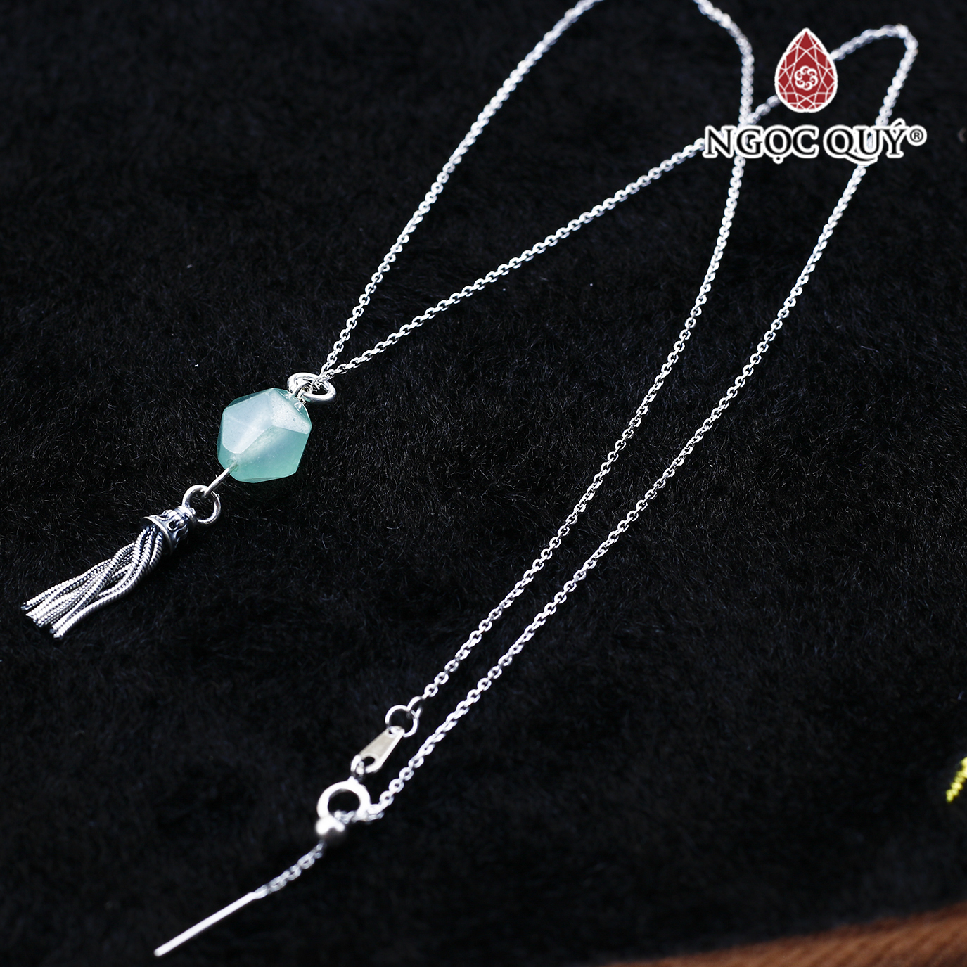 Dây chuyền bạc mặt thạch anh dâu xanh aventurine mệnh hỏa, mộc - Ngọc Qúy Gemstones
