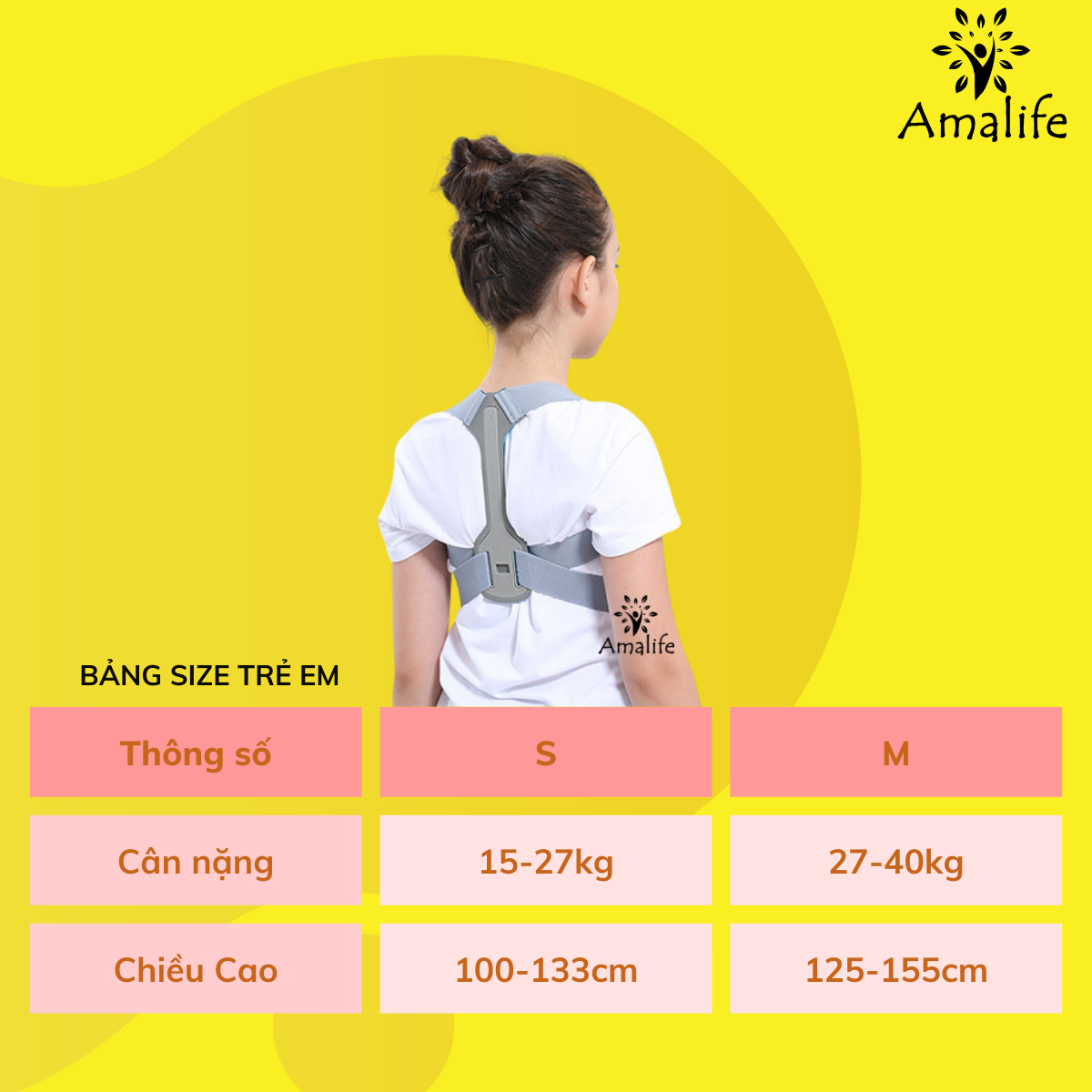 Đai Chống Gù Lưng Trẻ Em Nam Nữ  ( có size 15-80kg) Có Nẹp Nhiều Độ Tuổi Ama04 - Chính Hãng Amalife