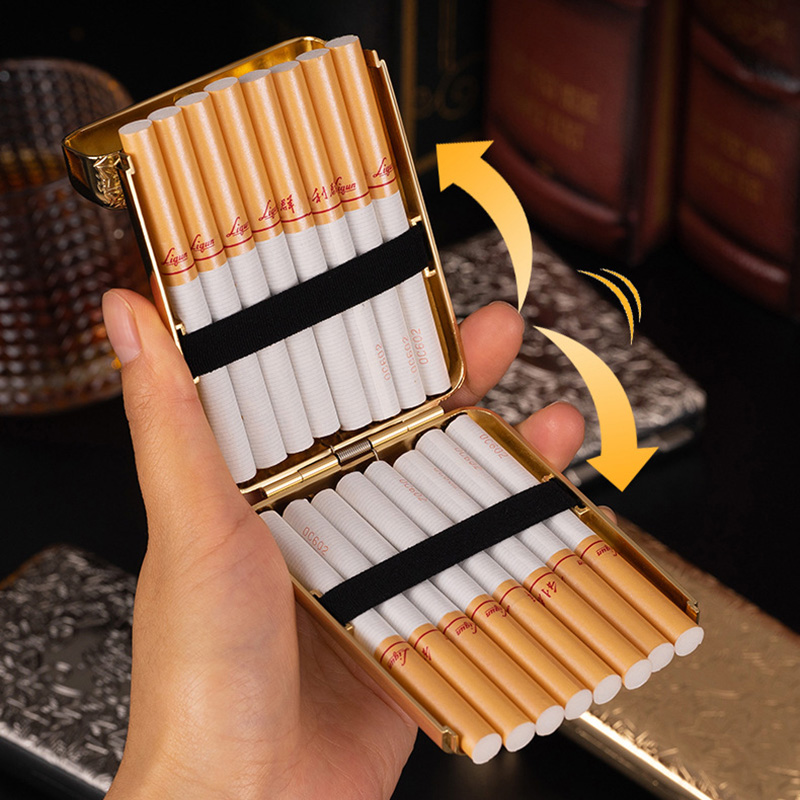 Hộp Đựng Thuốc 16 Điếu Lớn Ngắn Đồng Thau Hoa Văn Cổ