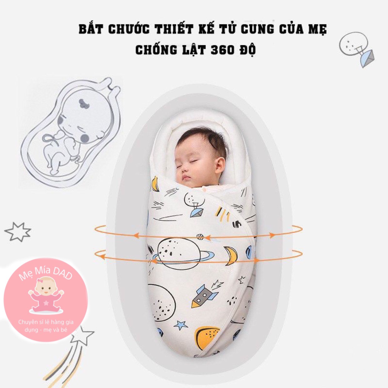 Ủ Kén - Quấn Kén Cao Cấp Chống Lật Đáng Yêu Cho Trẻ Sơ Sinh, Chất Liệu Cotton Mềm Mịn, An Toàn Cho Da