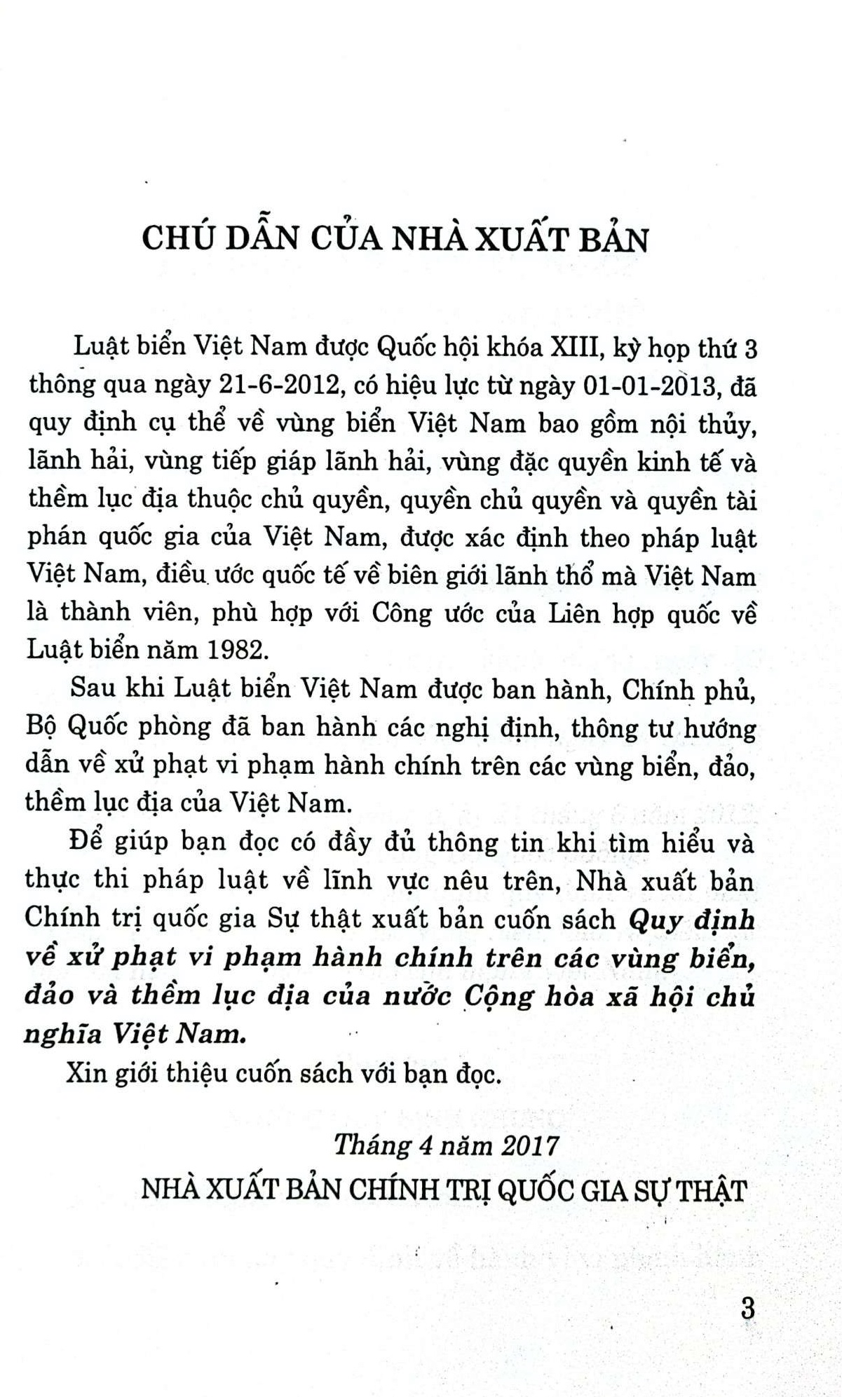 Quy định về xử phạt vi phạm hành chính trên các vùng biển, đảo và thềm lục địa của nước Cộng hòa xã hội chủ nghĩa Việt Nam