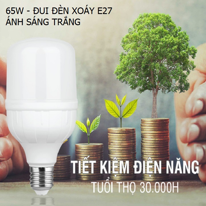 Bóng đèn Led siêu sáng 65W đui đèn xoáy Puge E27, Led Hàn Quốc Trụ Nhựa, Ánh sáng trắng, đèn trang trí sân vườn, led công suất lớn Bulb Led Light VCX