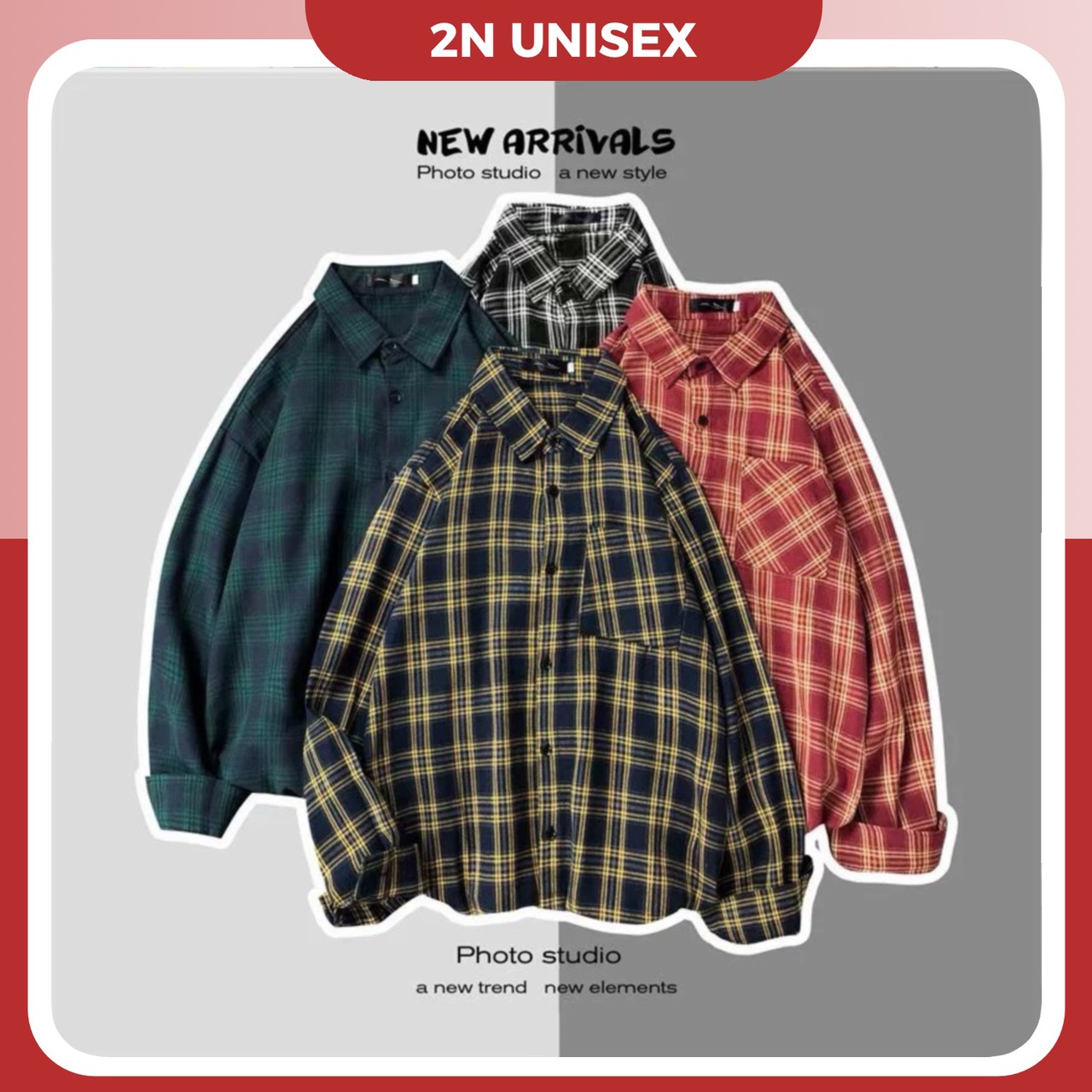 Áo sơ mi khoác ngoài form rộng unisex - Áo sơ mi nam nữ oversize sọc caro số 21