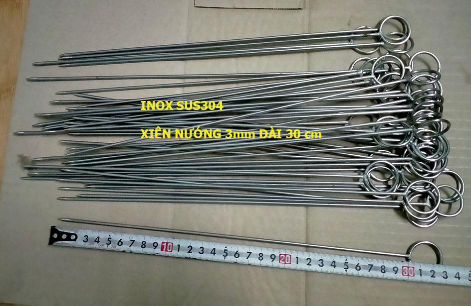 [Combo 20 Que xiên] nướng cá, tôm, nướng thịt bằng inox sus304 đường kính 3mm dài 30cm có móc tròn, trọn đời không sét