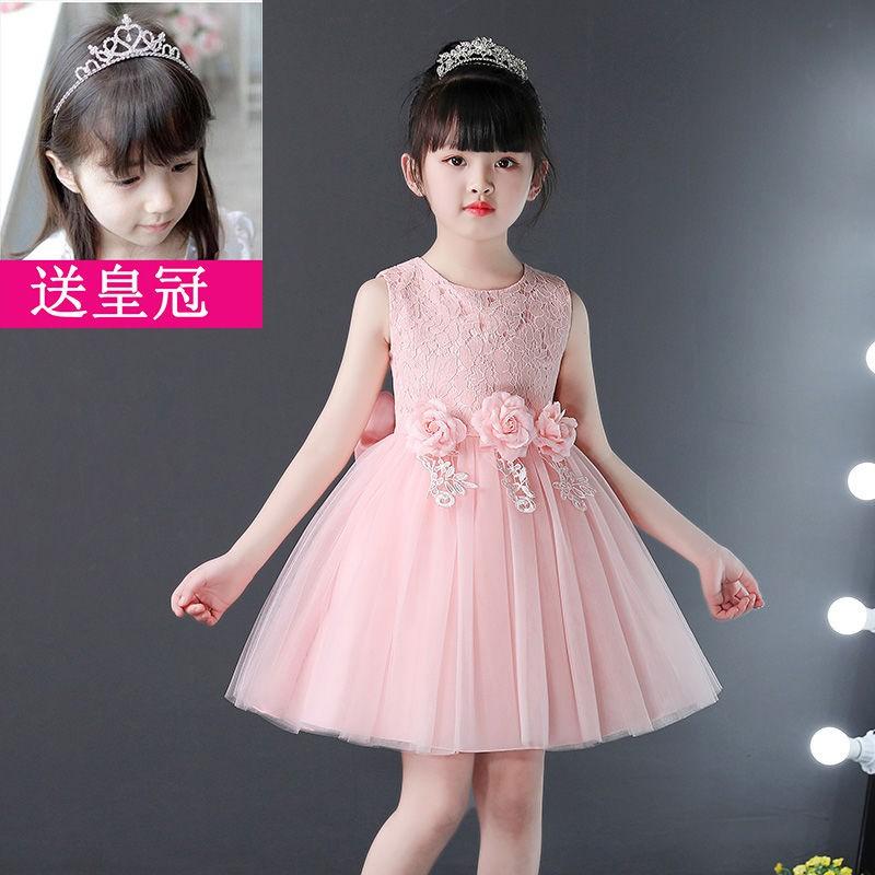 Váy công chúa thêu ren cài hoa tặng kèm vương miện