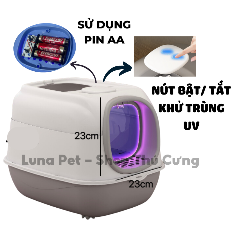 Nhà vệ sinh cho mèo có đèn khử khuẩn bằng tia UV-  Nhà vệ sinh cho mèo lớn cỡ lớn