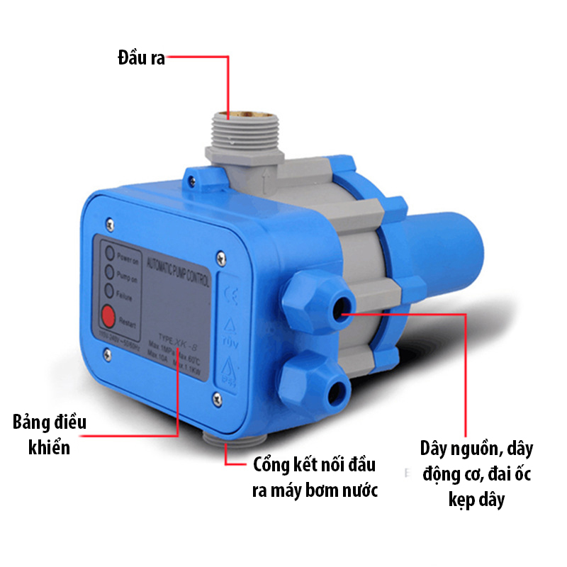 Rơ le bơm nước tự động, chống cạn và bảo vệ máy bơm, tăng áp lực nước,Người dùng không phải reset lại sau khi mất điện