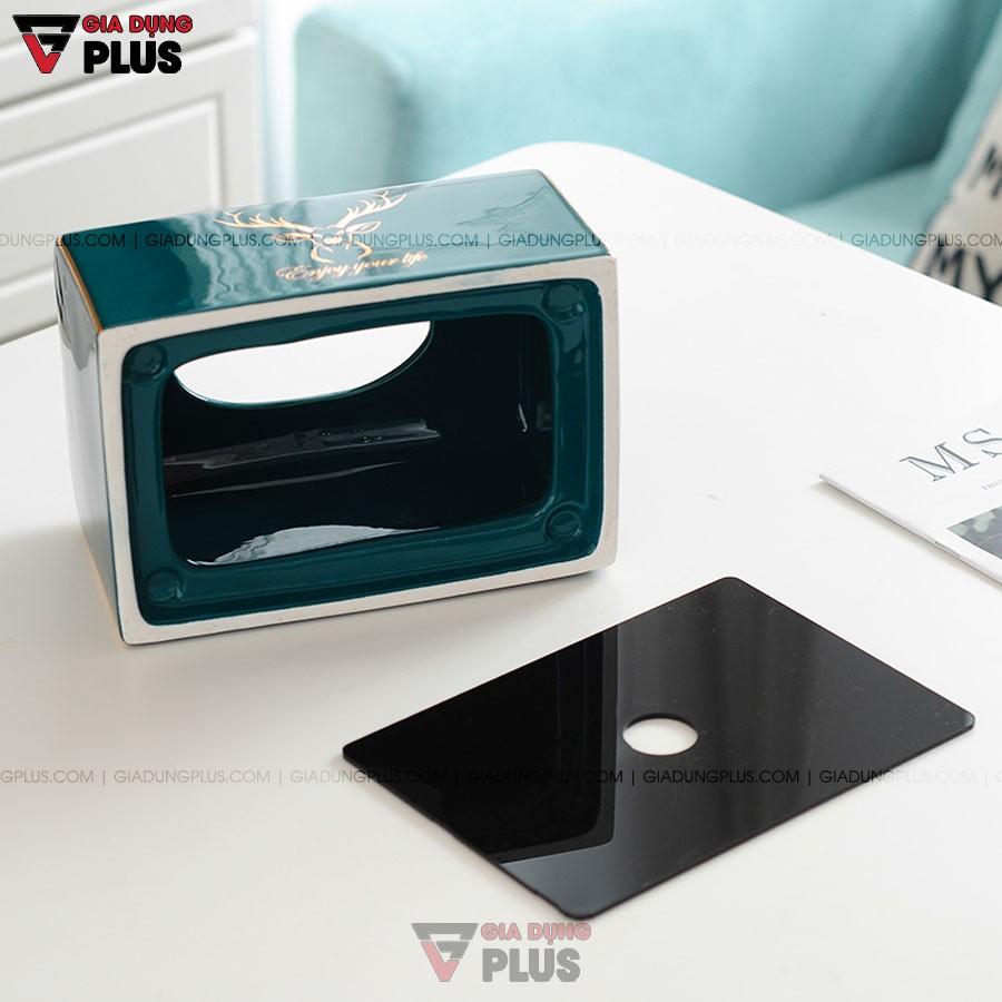 Hộp Đựng Giấy Ăn Đặt Bàn Gốm Sứ Xanh Ngọc Lục Bảo Cao Cấp | Phong Cách Bắc Âu Với Bộ Hươu Quý Tộc
