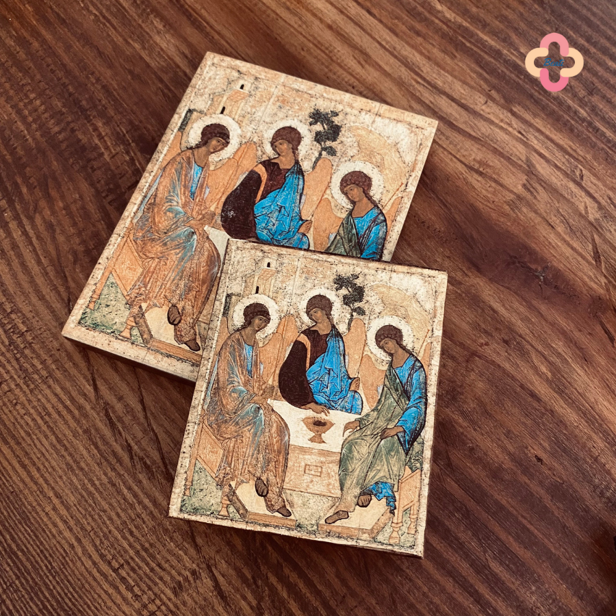 Icon Chúa Ba Ngôi Beati - Tranh Gỗ Thủ Công Màu Rustic / Icon of the Holy Trinity by Andrei Rublev