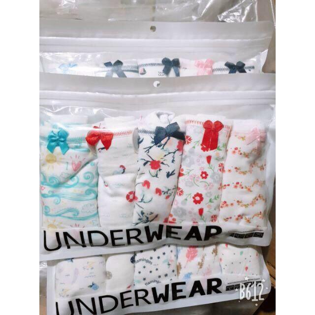 Set 5 quần lót hoa quả đính nơ chất cotton siêu thoáng