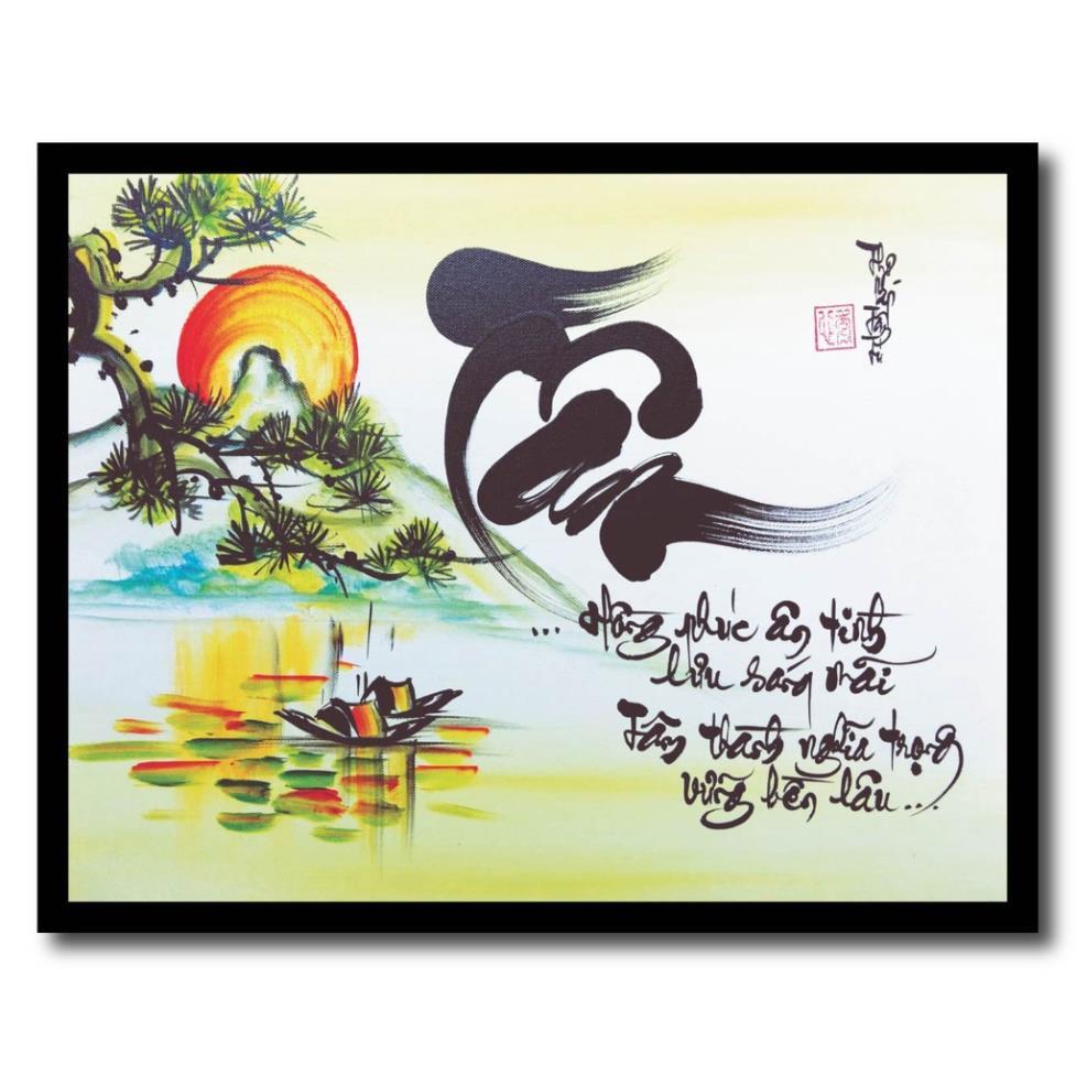 Tranh thư pháp treo tường kèm khung trang trí nhà cửa