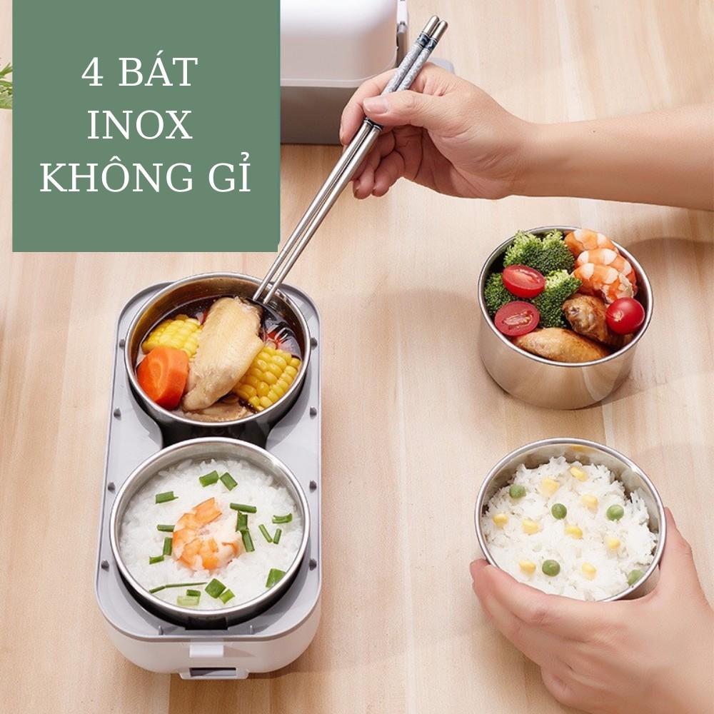 Hộp Cơm Cắm Điện 2 Tầng 4 Bát Inox BUCOOK Có Chức Năng Giữ Nhiệt, Hâm Nóng Và Nấu Chín Thức Ăn Tiện Lợi