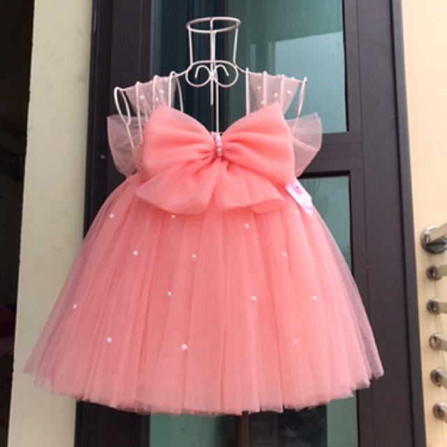 Váy tutu cho bé ️️ Váy tutu hồng cam nơ đính đá
