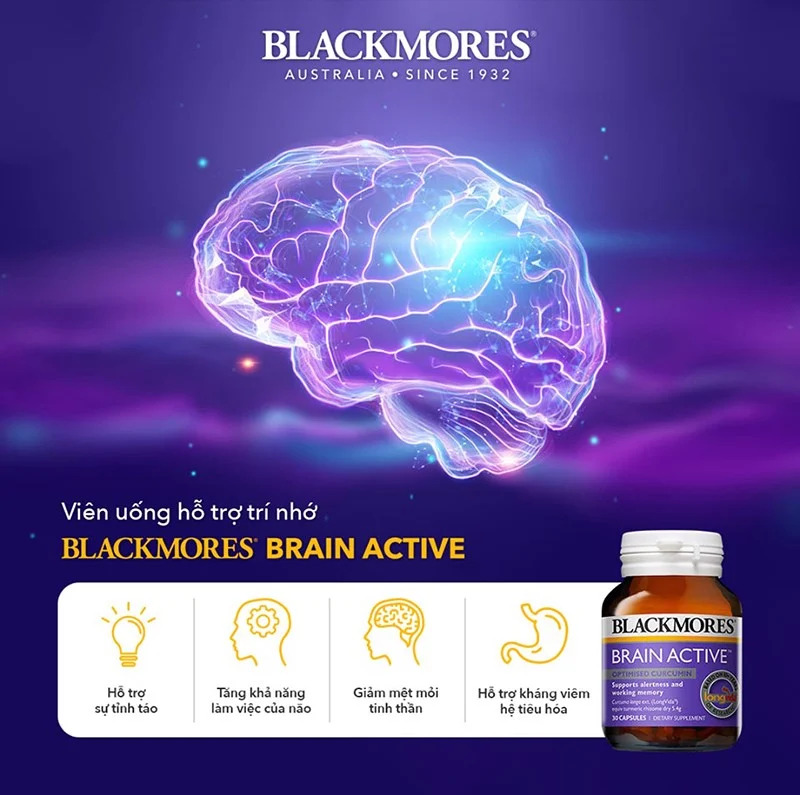 Viên Uống Bổ Não Hỗ Trợ Tăng Cường Trí Nhớ Blackmores Brain Active Hộp 30 viên