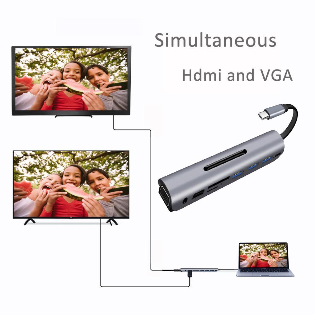 Type C Docking Station USB C To 4K HDMI VGA USB3.0 TF SD