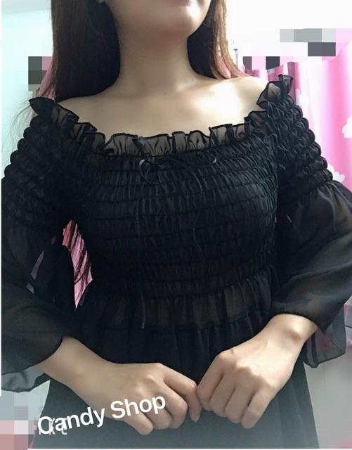 Đầm xoè voan tay bèo trễ vai siêu HOT + Ảnh thật