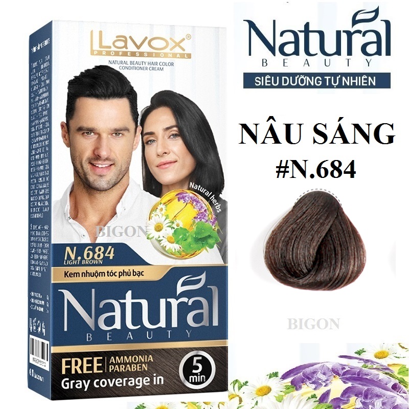 Kem Nhuộm Phủ Bạc Cao Cấp Siêu Dưỡng, Tự Nhiên Lavox N.684 - Light Brown