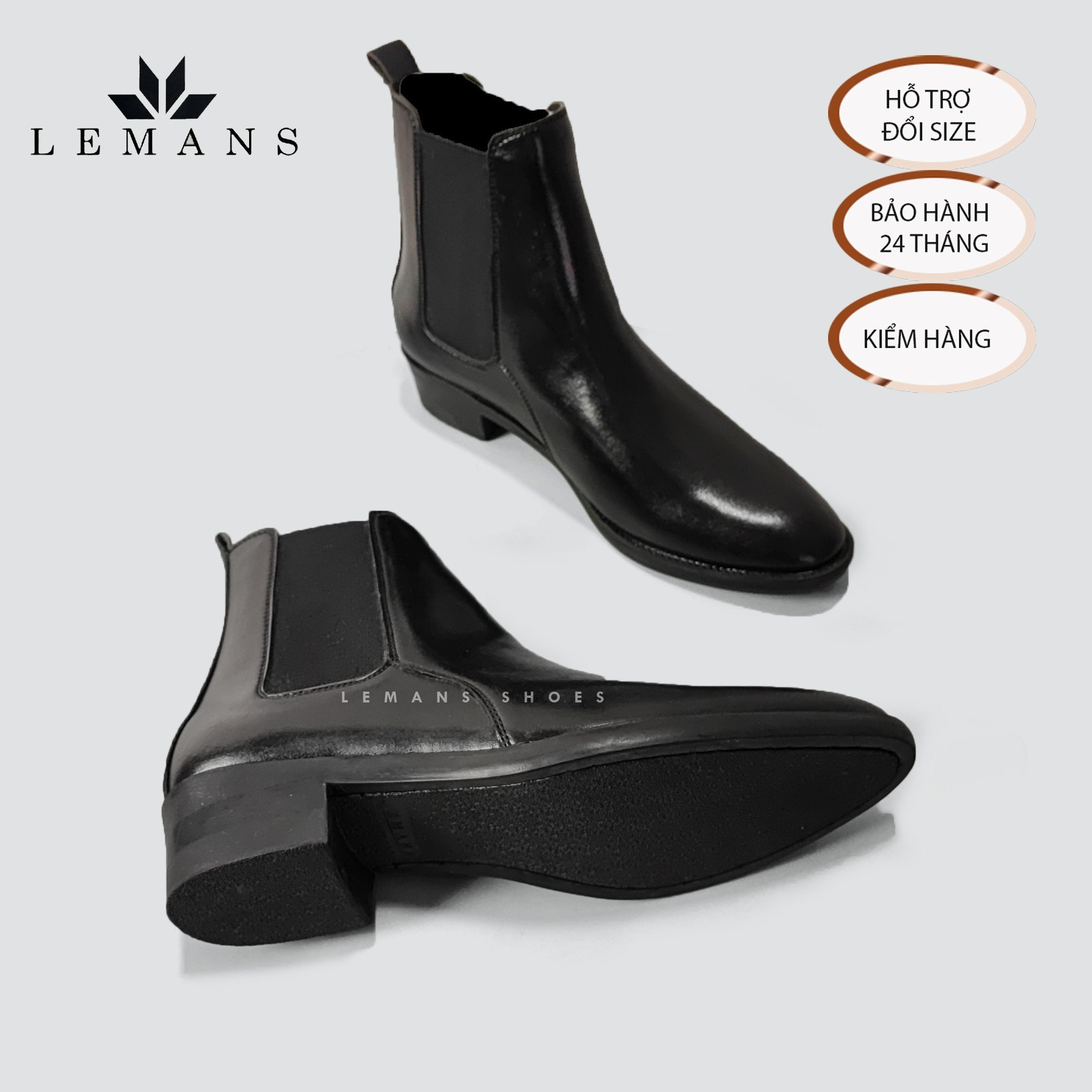 Giày Chelsea Boots LeMans CB04 da bò nhập khẩu mũi nhọn, tăng cao 5cm, bảo hành 24 tháng, boot nam