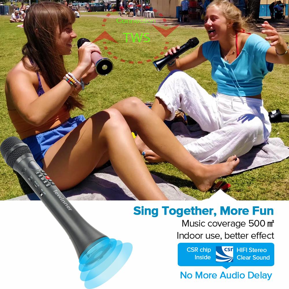 Micro hát karaoke chuyên nghiệp Lewinner L-699 Loa không dây Micro Bluetooth di động cho điện thoại hỗ trợ ghi âm TF play Màu sắc: hồng