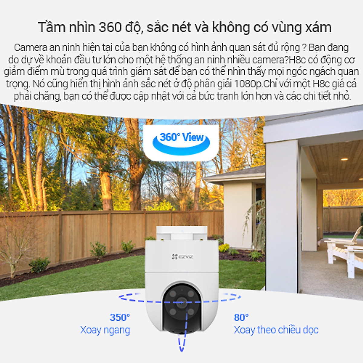 Camera Wifi Trong Nhà Ngoài Trời PTZ EZVIZ Quay Quét 355 độ Tích Hợp Ai - Có Màu Ban Đêm - Hàng Chính Hãng