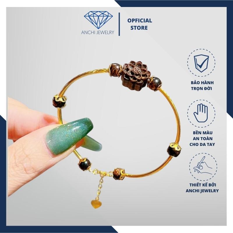 Vòng tay bạc mạ vàng mix hoa sen trầm hương Anchi jewelry