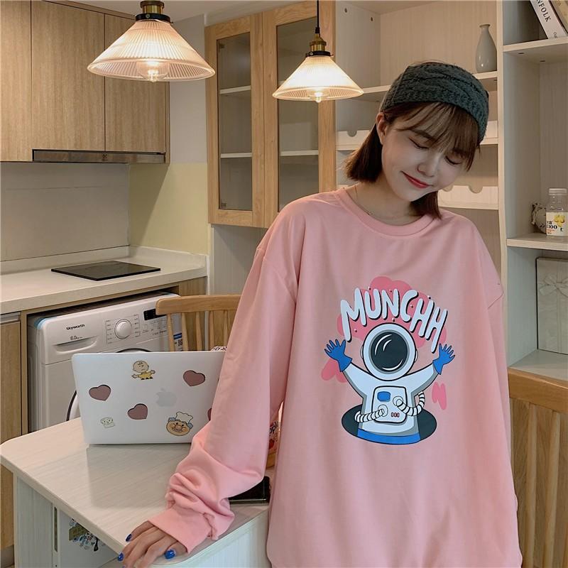 Áo Thun Tay Dài Unisex Có Bo Tay MUNCHH Phi Hành Gia Thu Đông