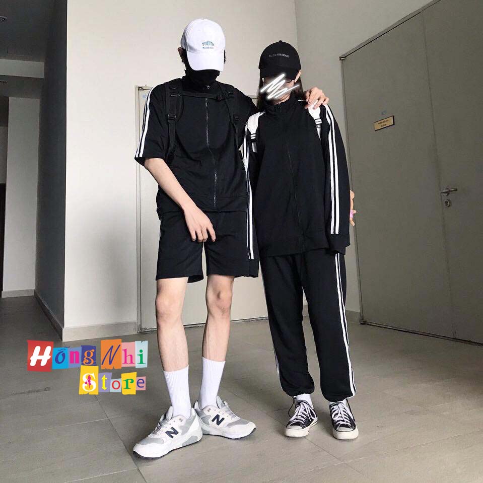 Set Bộ Thể Thao Unisex Áo Khoác Tay Dài Quần Jogger Dài Màu Đen Cao Cấp - MM