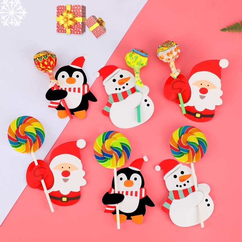 Set 10 Thiệp Giấy Noel Giấy Gói Kẹo Mút Giáng Sinh - Quà Tặng Noel Xinh Xắn