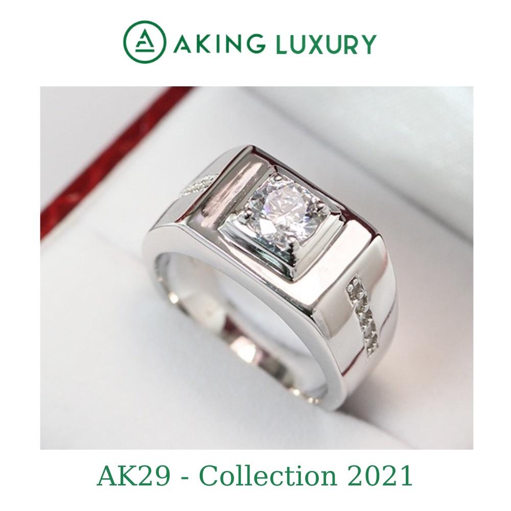 Nhẫn bạc nam AKING LUXURY AK29 cao cấp, Nhẫn nam nam tính với viên đá chủ to mạnh mẽ (có 3 màu). Nhẫn mới nhất 2021