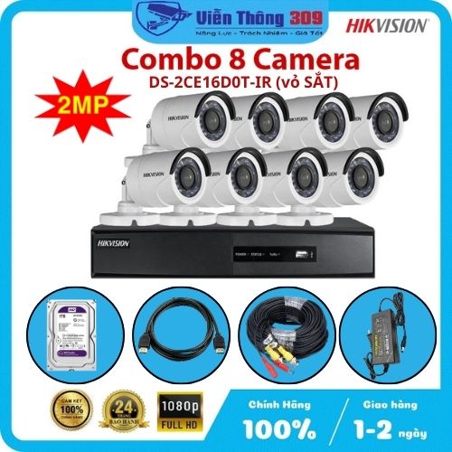 Trọn Bộ Hikvision 8 Camera - Full phụ kiện - Cắm Điện Là Chạy- Hàng chính hãng