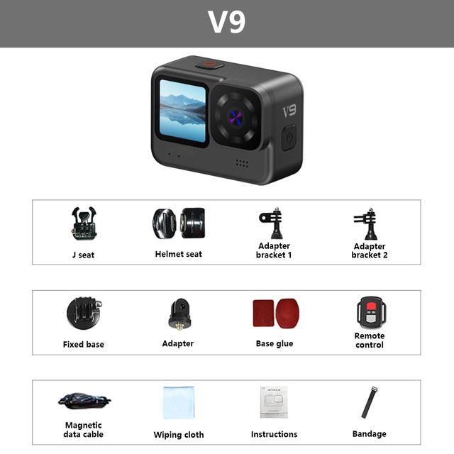 Hành động Camara 4K 60fps WiFi ổn định cho xe máy Mũ bảo hiểm xe máy V9 với màn hình điều khiển từ xa Máy ảnh thể thao chống thấm nước