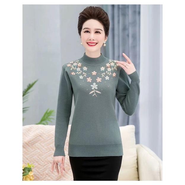 ÁO LEN TRUNG NIÊN PHỐI HOA SANG TRỌNG_ ÁO ẤM MÙA ĐÔNG CHO BÀ CHO MẸ