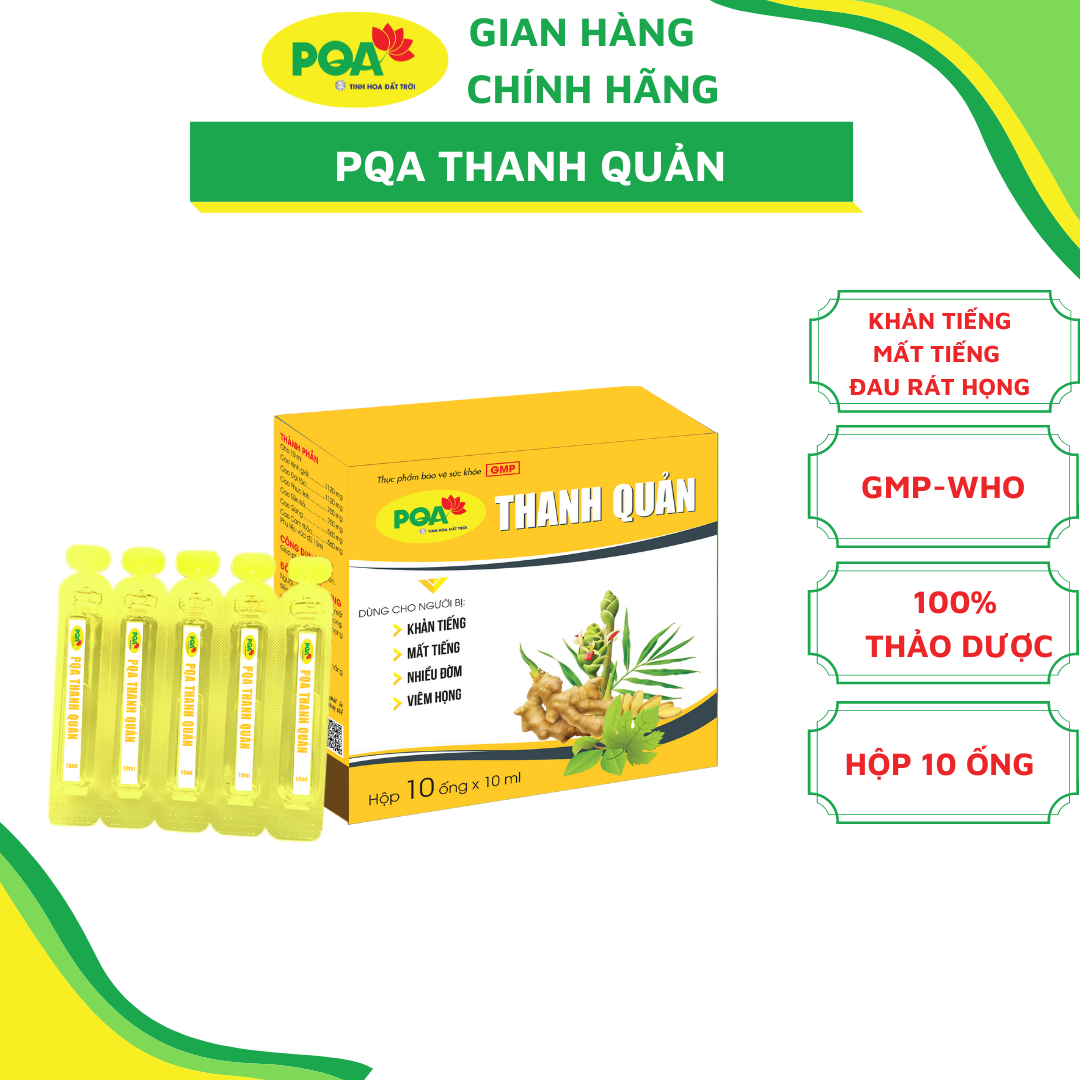 Thanh Quản PQA Dùng Cho Người Bị Khản Tiếng, Mất Tiếng, Viêm Thanh Quản, Viêm Họng Hạt Hộp 10 Ống