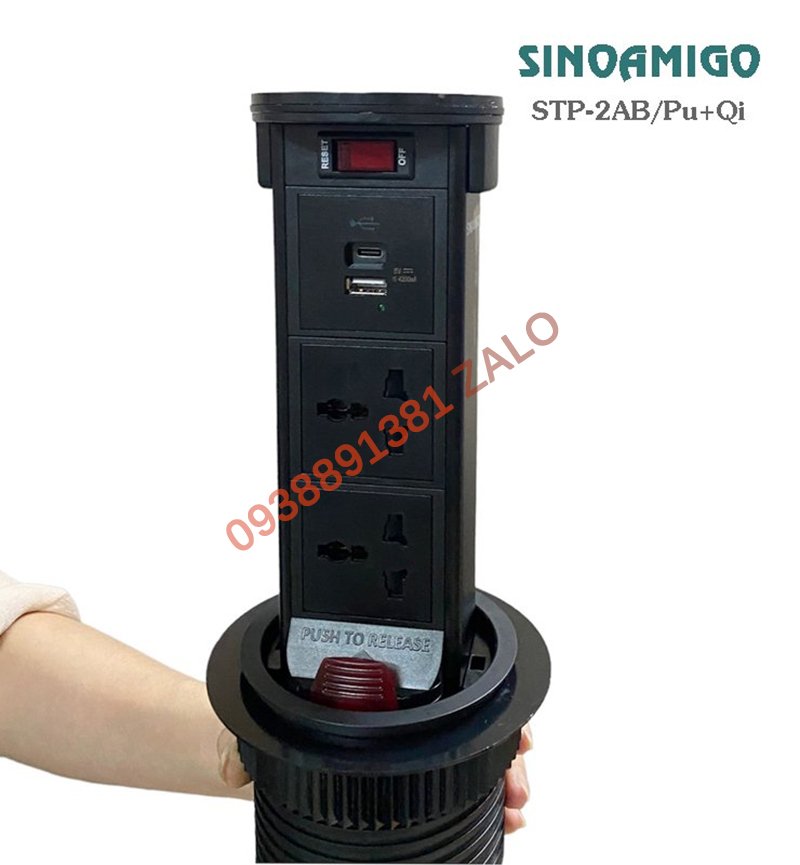 Ổ điện âm bàn đảo bếp Sinoamigo STP-2AB/2Pu+Qi, tích hợp sạc không dây