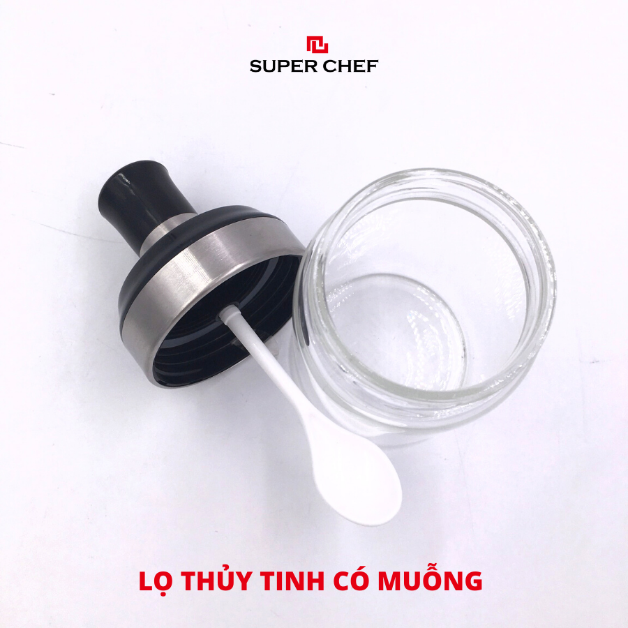 Lọ Gia vị thủy tinh có muỗng Super Chef Tiện An Toàn, Tiện Lợi, Dễ Sử Dụng