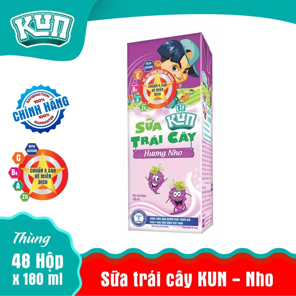 Kun sữa trái cây hương nho thùng 48 hộp x 180ml