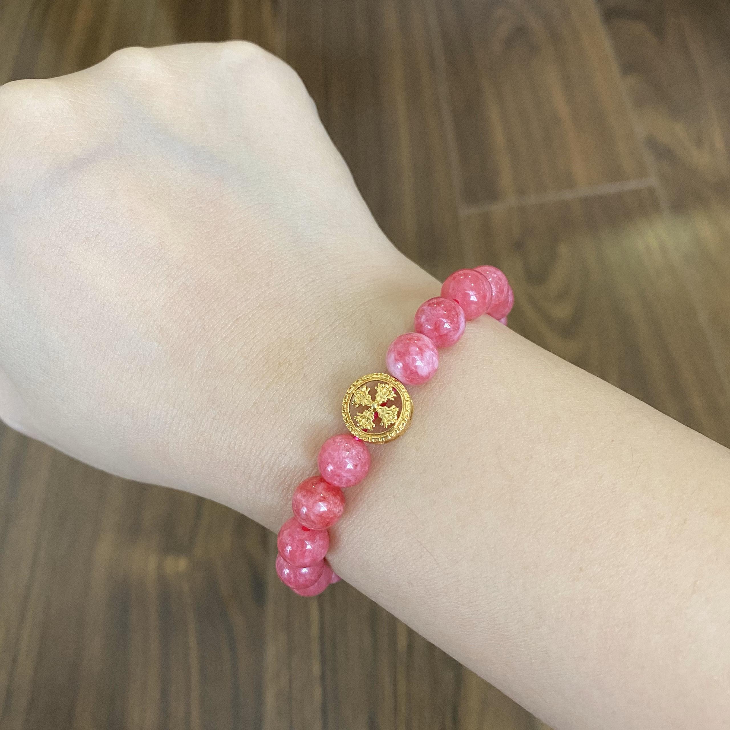Vòng Đá Thạch Anh Hồng 8 Ly Mix Charm Bánh Xe Pháp Luân 10K
