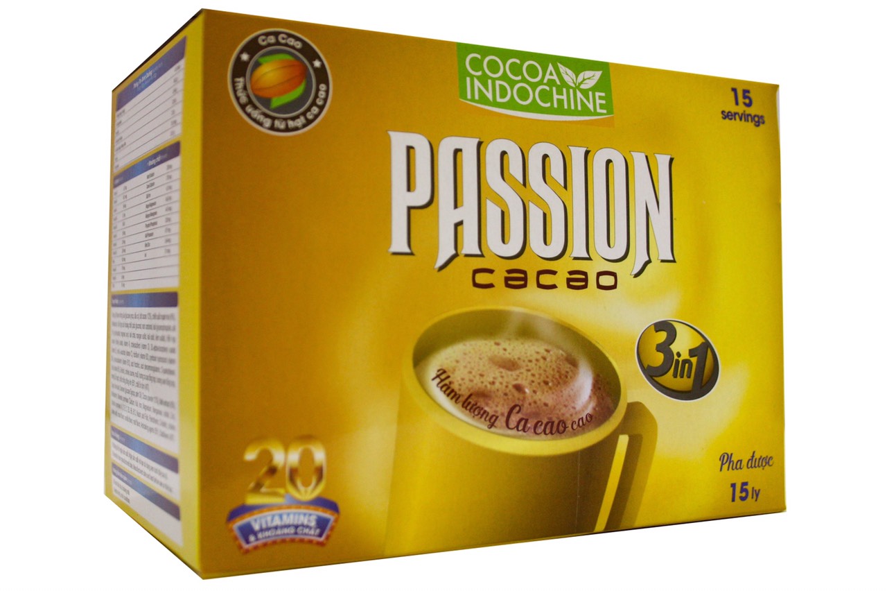 Bột Cacao Hòa Tan Passion 3 In 1 Cocoa Indochine (Hộp 15 Gói x 16g)
