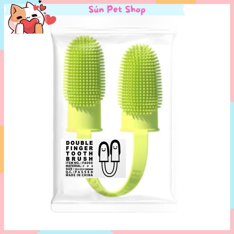 Bàn chải đánh răng cho chó mèo - Bàn chải xỏ ngón bằng silicone mềm tiện dụng