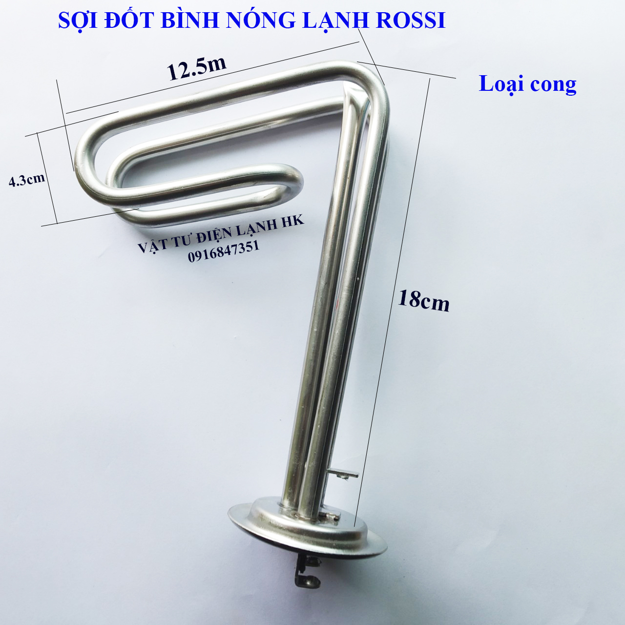 Sợi đốt - ruột dùng cho bình nóng lạnh ROSSI cong 15L - Mayso - mai so thanh nhiệt BNL ROSI