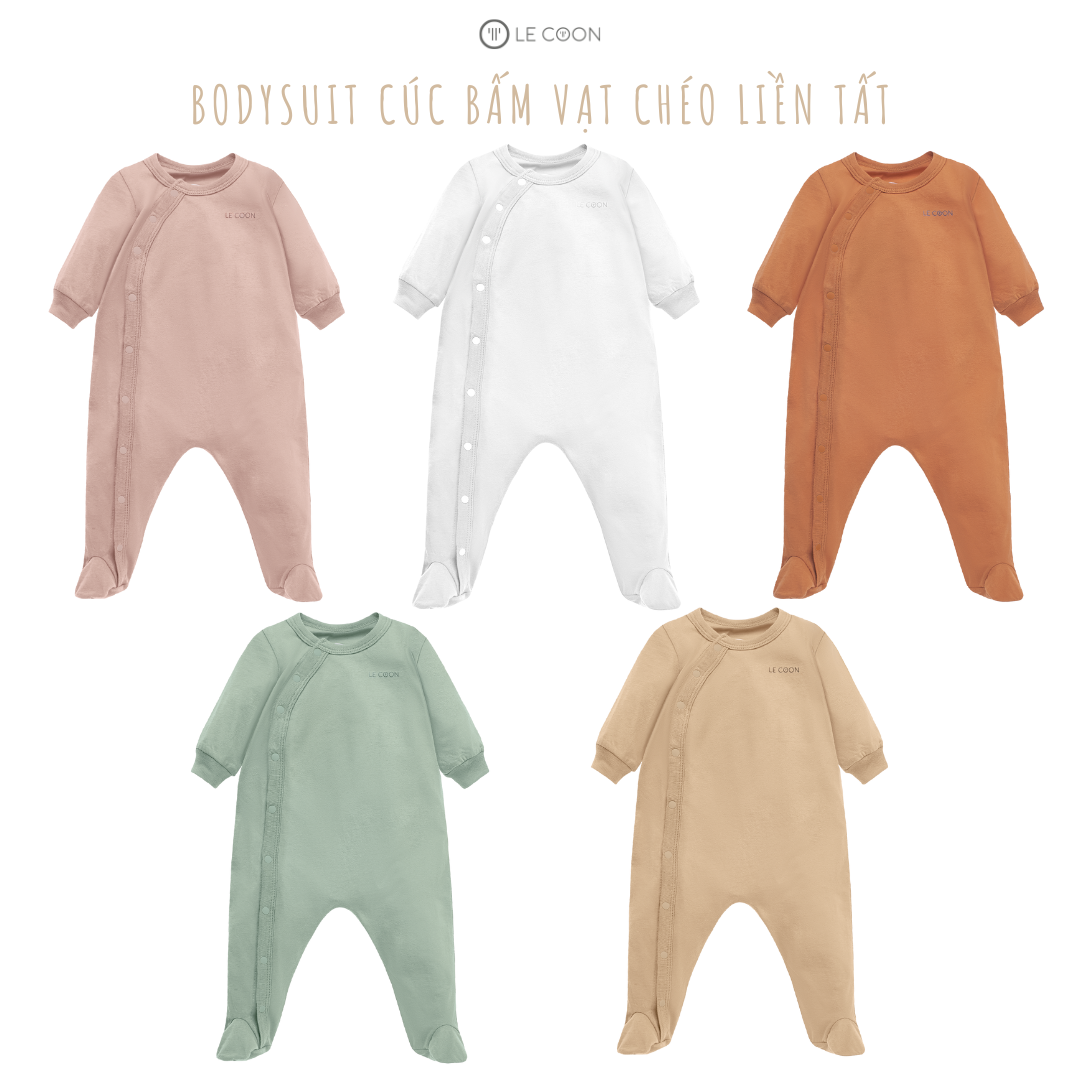 LE COON | Bodysuit Dài Cúc Bấm Vạt Chéo Liền Tất | Vải COOL mỏng mát | 0-12 tháng