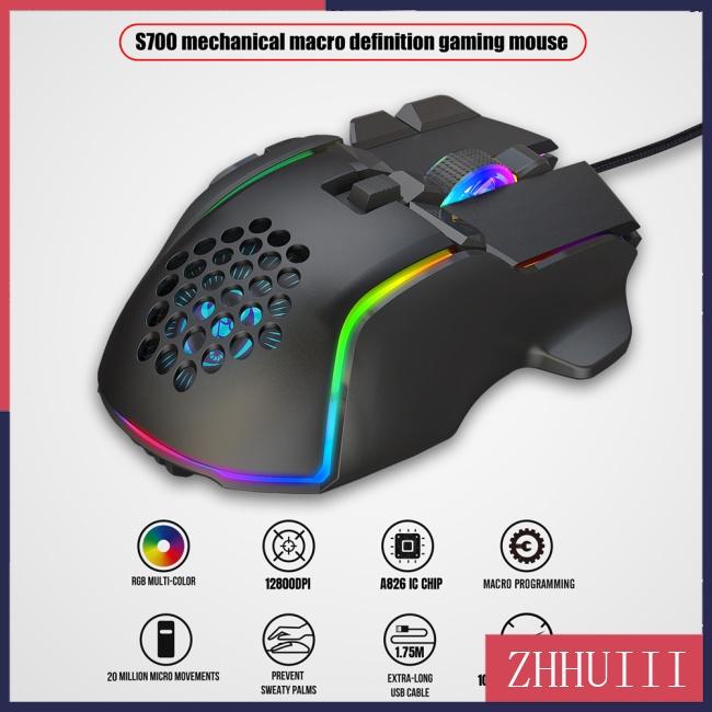 Chuột Máy Tính Có Dây 10 Nút Chơi Game Macro 13 Rgb 6 Chế Độ 12800dpi S700