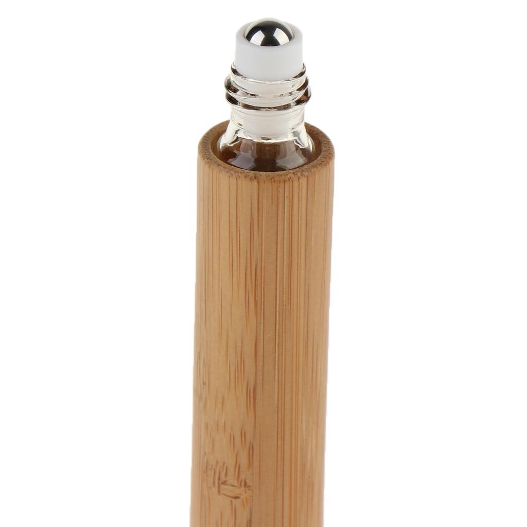 10 Ml Bamboo Glass Essential Roller Bottle Refillable with Roller Ball for Perfume And Lip Balm