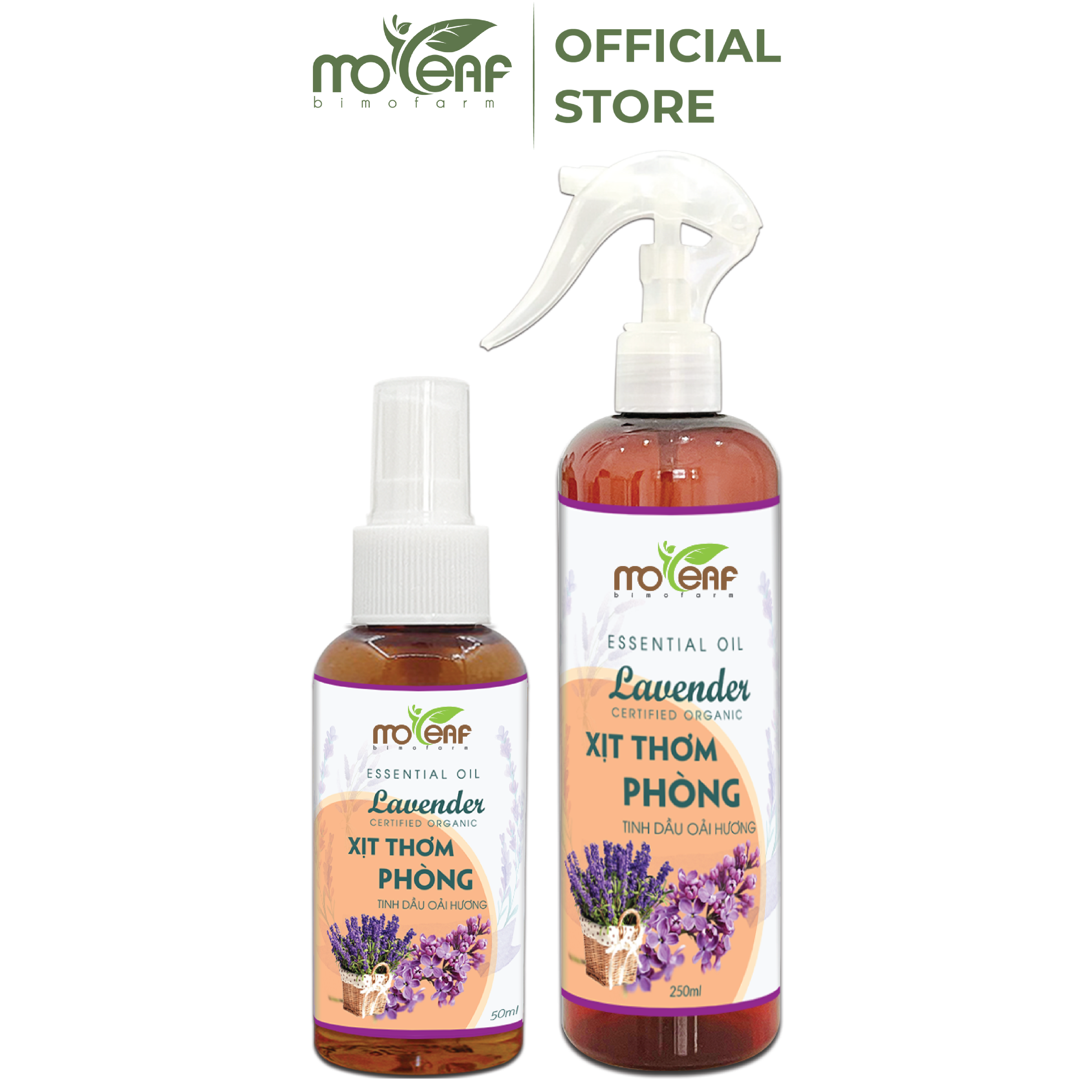 Xịt Thơm Phòng Moleaf Tinh Dầu Hoa Oải Hương - Lavender Thơm Mát Thư Giãn Hỗ Trợ An Thần Đuổi Muỗi Đuổi Con Trùng 250ml