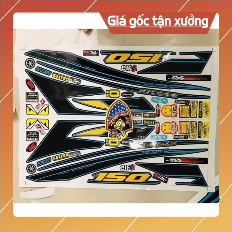 Trọn bộ Tem Rời ex 150 chỉ xanh dán xe đen 3 lớp ko bay màu