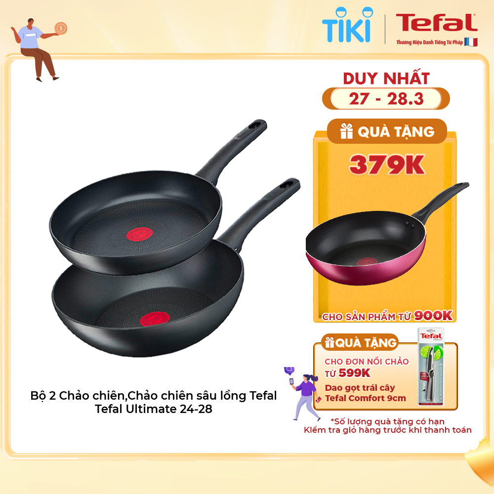 Bộ 2 chảo chống dính đáy từ Tefal Ultimate sản xuất tại Pháp dùng cho mọi loại bếp ( 24cm, 28cm) - Hàng chính hãng