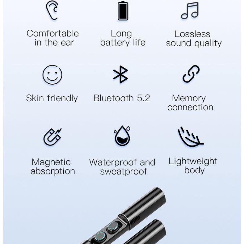 Tai Nghe Nhét Tai Bluetooth 5.2 Chip Có Đèn LED Và Mic