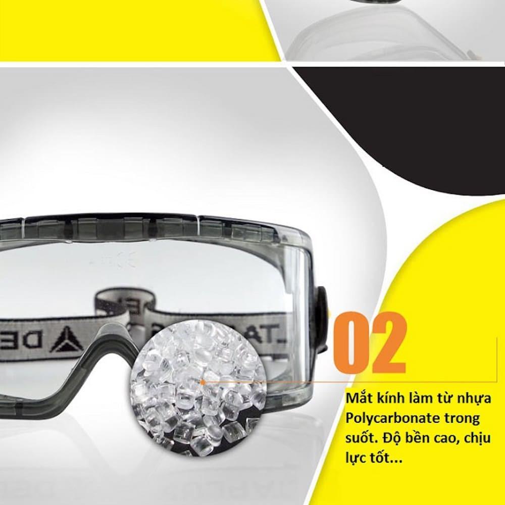 Kính chống hóa chất Delta plus Galeras ôm kín khuôn mặt, chống trầy, bảo vệ kính cận - Safety Glasses Galeras