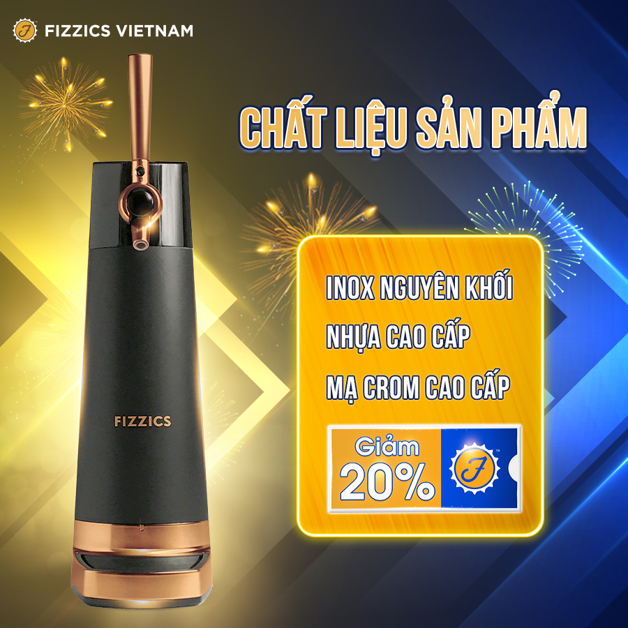 Máy Tạo Bia Tươi FIZZICS Shark Tank Mỹ - Model: COPPER FZ411 - Đen Đồng - Tạo Bia Tươi Từ Bia Lon, Bia Chai.